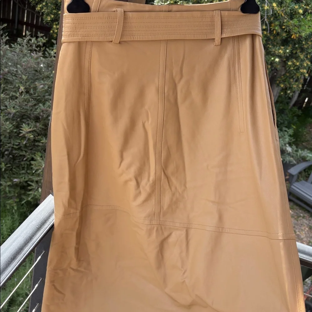 Vince Camel Tie-Belt Midi Skirt in leather - Picture 4 of 5
